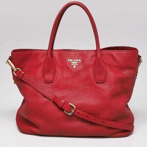 Prada Dark Red Vitello Daino Leather Tote Bag